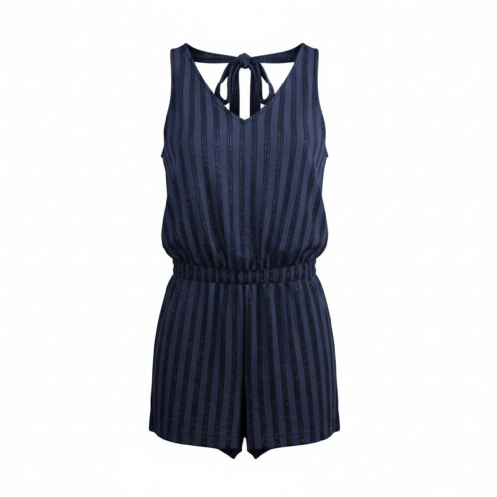 Ramy Brook Hallie Sleeveless Romper Navy Metallic Stripe Size Small